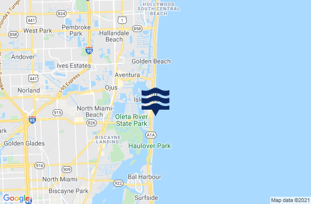Mapa da tábua de marés em North Miami Beach Newport Fishing Pier, United States