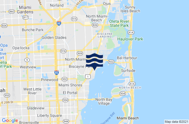 Mapa da tábua de marés em North Miami, United States