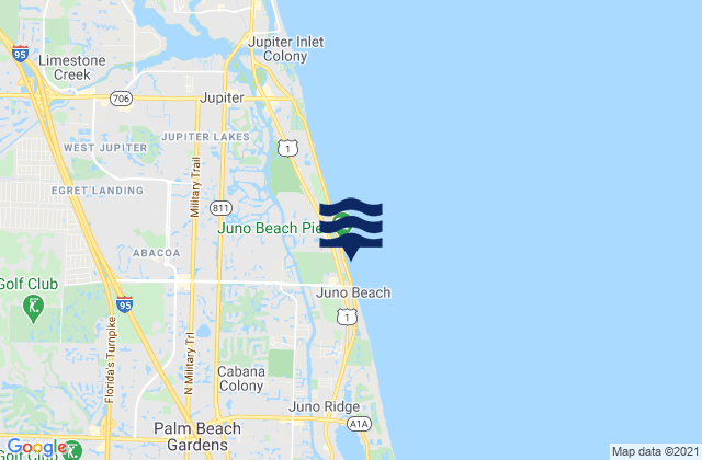 Mapa da tábua de marés em North Palm Beach (Donald Ross Bridge), United States