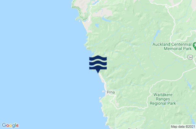 Mapa da tábua de marés em North Piha Beach, New Zealand