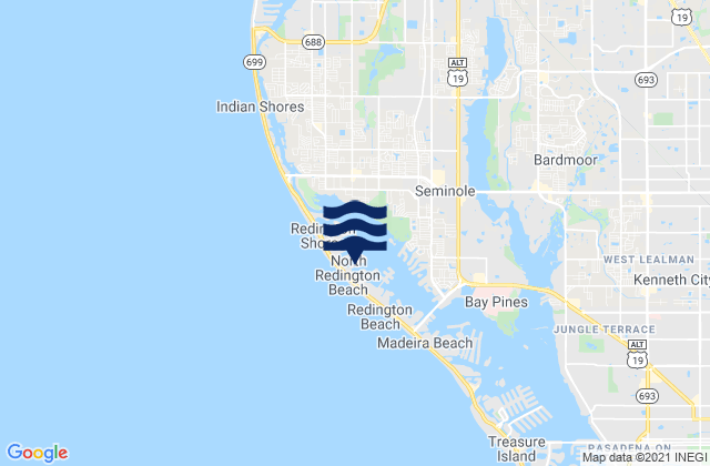 Mapa da tábua de marés em North Redington Beach, United States