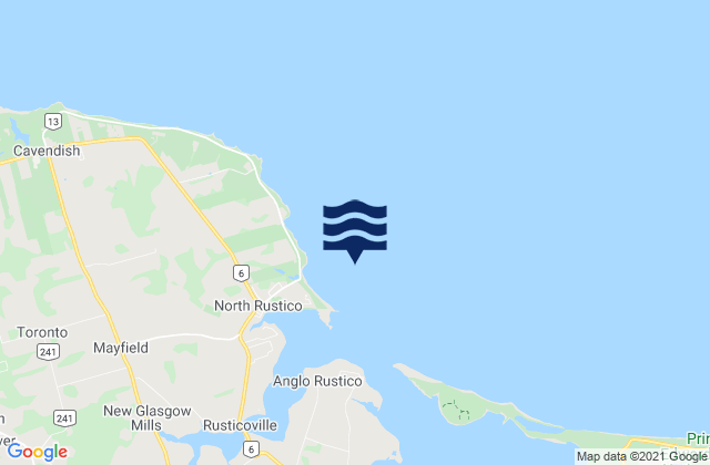 Mapa da tábua de marés em North Rustico, Canada
