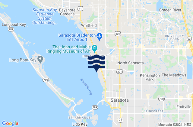 Mapa da tábua de marés em North Sarasota, United States