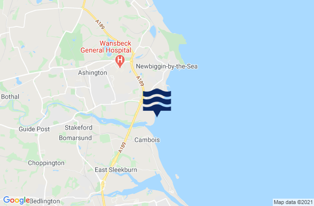 Mapa da tábua de marés em North Seaton Beach, United Kingdom