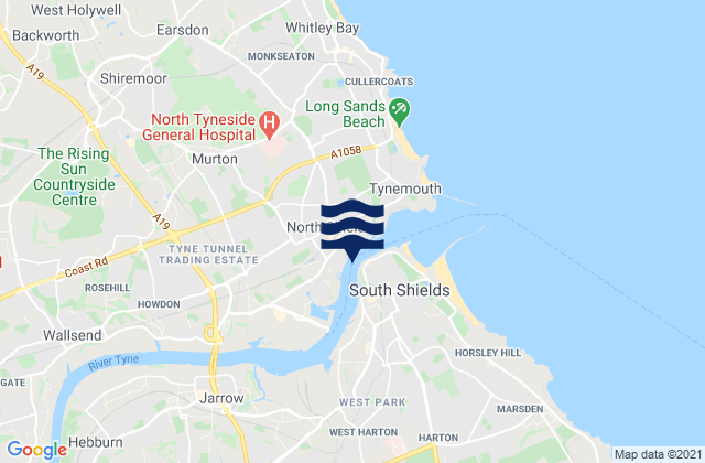 Mapa da tábua de marés em North Shields, United Kingdom