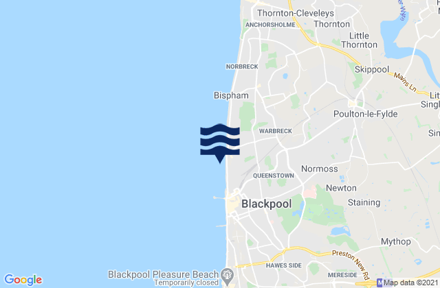 Mapa da tábua de marés em North Shore Beach, United Kingdom
