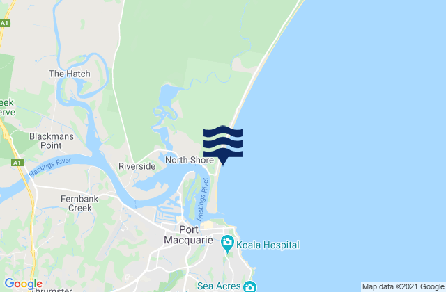 Mapa da tábua de marés em North Shore, Australia