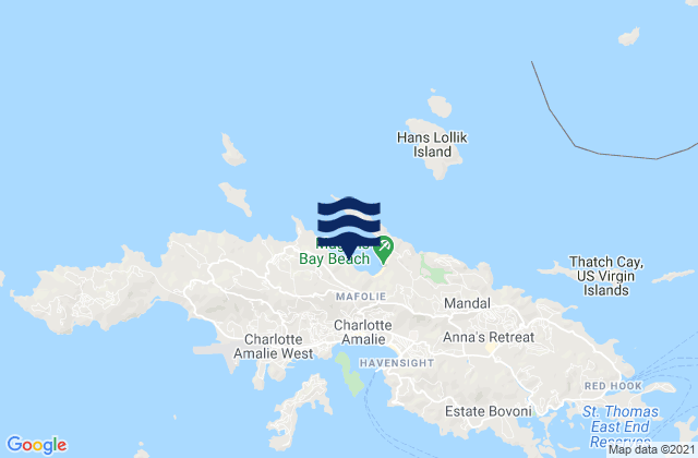 Mapa da tábua de marés em North Side, U.S. Virgin Islands