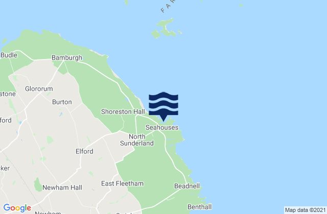 Mapa da tábua de marés em North Sunderland (Northumberland), United Kingdom