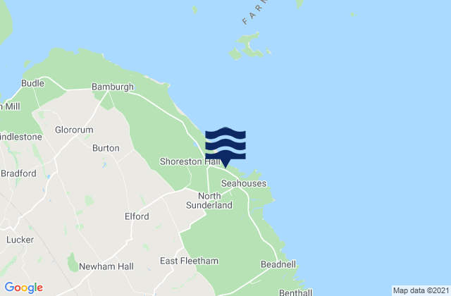 Mapa da tábua de marés em North Sunderland, United Kingdom