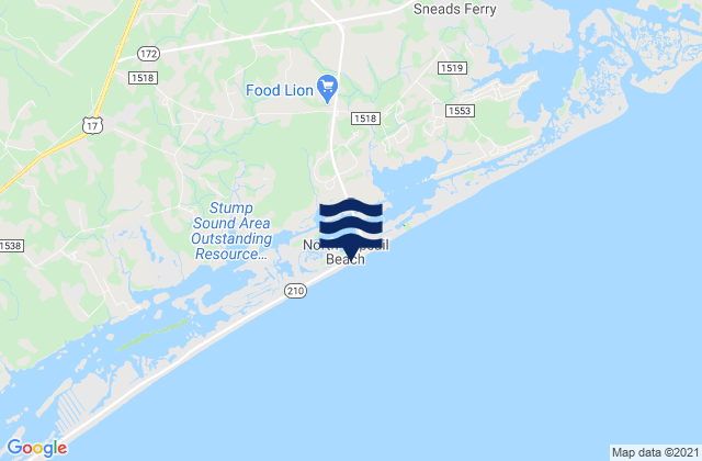 Mapa da tábua de marés em North Topsail Beach, United States