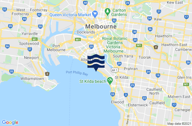 Mapa da tábua de marés em Northcote, Australia
