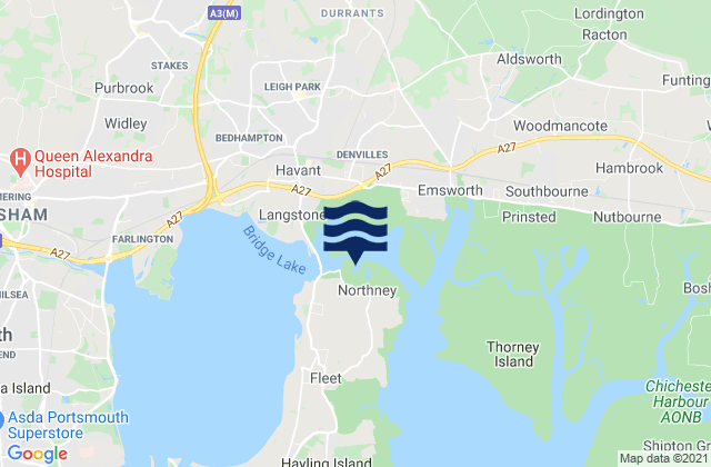Mapa da tábua de marés em Northney, United Kingdom