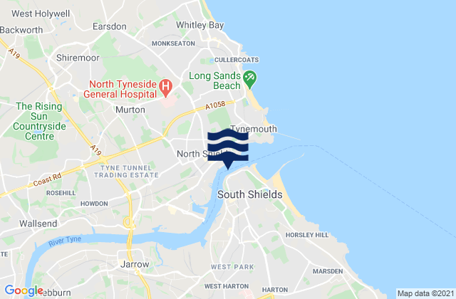 Mapa da tábua de marés em Northshields, United Kingdom