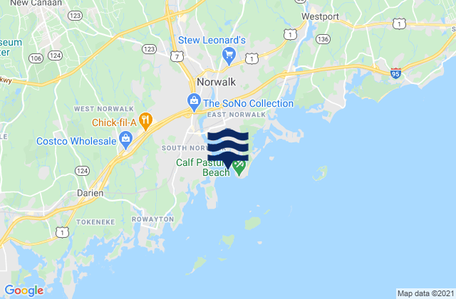 Mapa da tábua de marés em Norwalk Harbor, United States