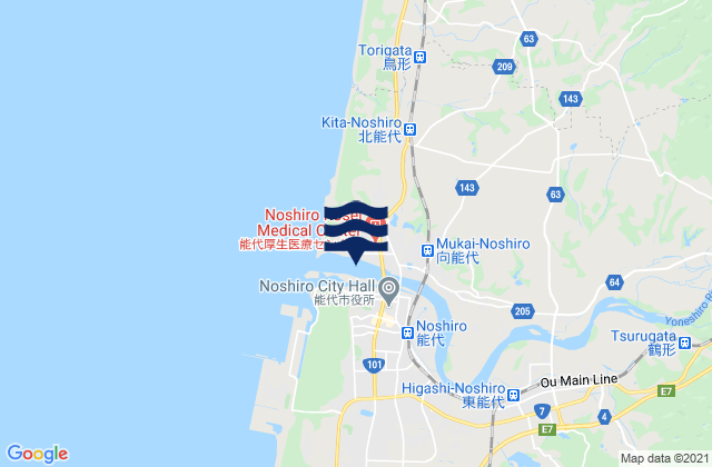 Mapa da tábua de marés em Noshiro Shi, Japan