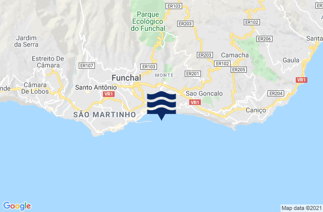 Mapa da tábua de marés em Nossa Senhora do Monte, Portugal