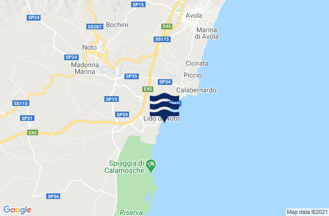Mapa da tábua de marés em Noto, Italy