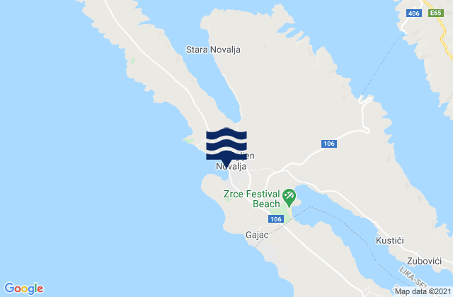Mapa da tábua de marés em Novalja, Croatia