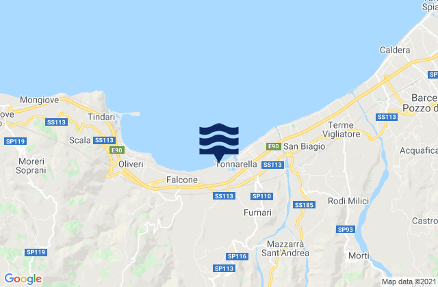 Mapa da tábua de marés em Novara di Sicilia, Italy