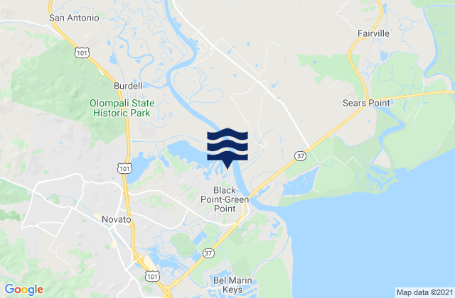 Mapa da tábua de marés em Novato, United States