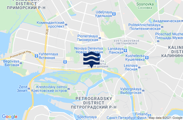 Mapa da tábua de marés em Novaya Derevnya, Russia