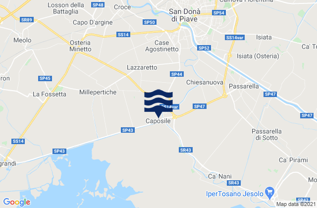 Mapa da tábua de marés em Noventa di Piave, Italy
