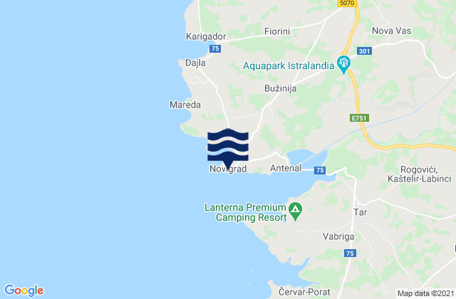Mapa da tábua de marés em Novigrad-Cittanova, Croatia