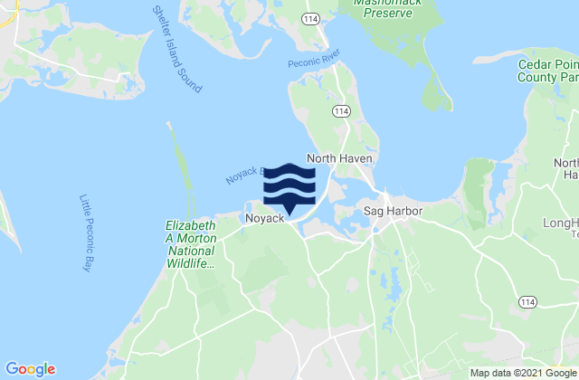Mapa da tábua de marés em Noyack Bay, United States