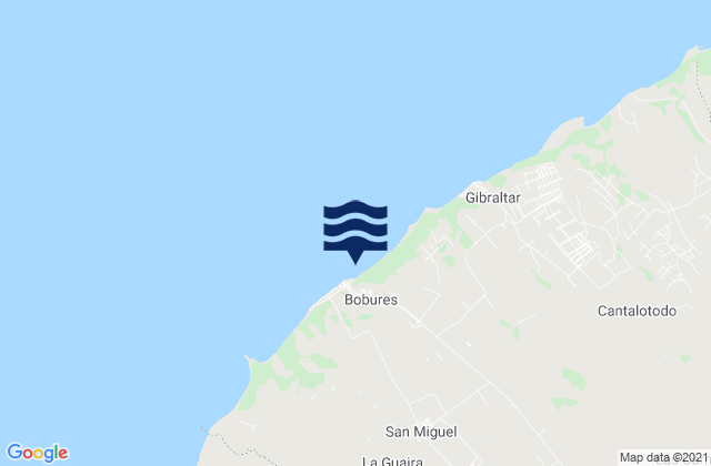 Mapa da tábua de marés em Nueva Bolivia, Venezuela