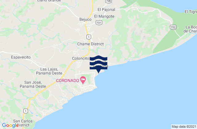 Mapa da tábua de marés em Nueva Gorgona, Panama
