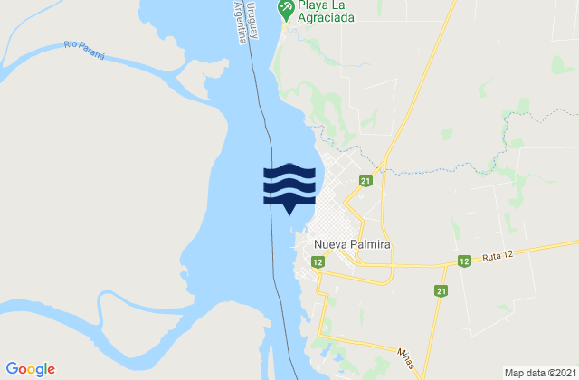 Mapa da tábua de marés em Nueva Palmira, Uruguay