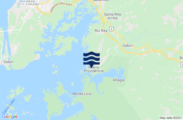 Mapa da tábua de marés em Nueva Providencia, Panama