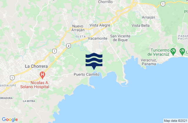 Mapa da tábua de marés em Nuevo Arraiján, Panama