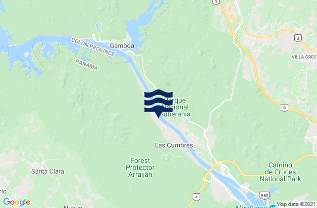 Mapa da tábua de marés em Nuevo Emperador, Panama
