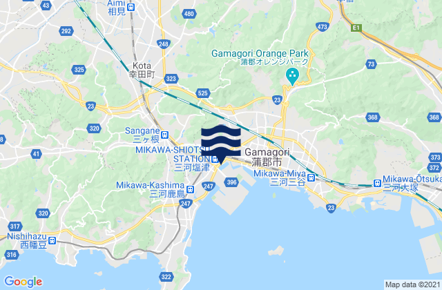 Mapa da tábua de marés em Nukata-gun, Japan