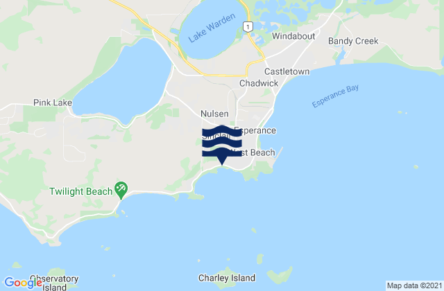 Mapa da tábua de marés em Nulsen, Australia