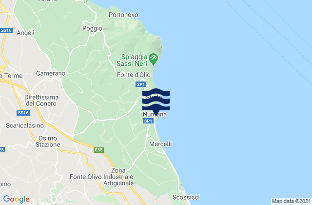 Mapa da tábua de marés em Numana, Italy