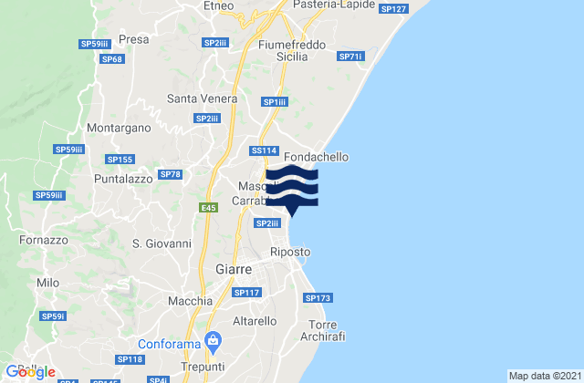 Mapa da tábua de marés em Nunziata, Italy