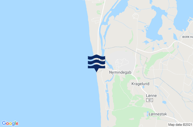 Mapa da tábua de marés em Nymindegab Strand, Denmark