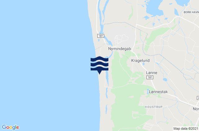 Mapa da tábua de marés em Nymindegab, Denmark