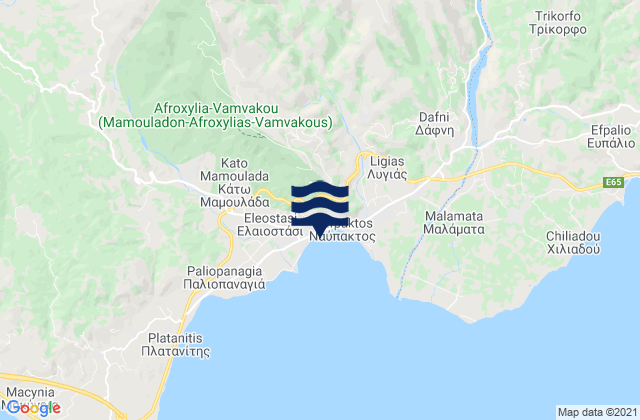 Mapa da tábua de marés em Náfpaktos, Greece