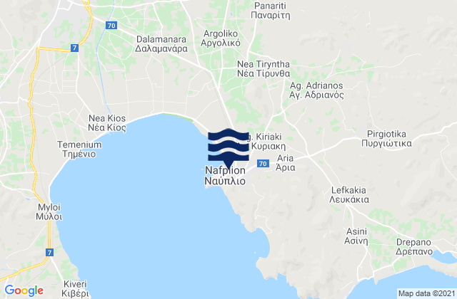Mapa da tábua de marés em Náfplio, Greece