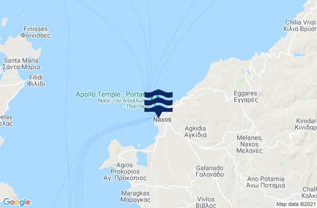 Mapa da tábua de marés em Náxos, Greece