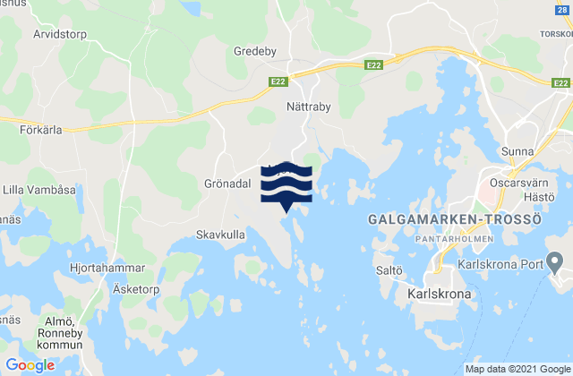 Mapa da tábua de marés em Nättraby, Sweden