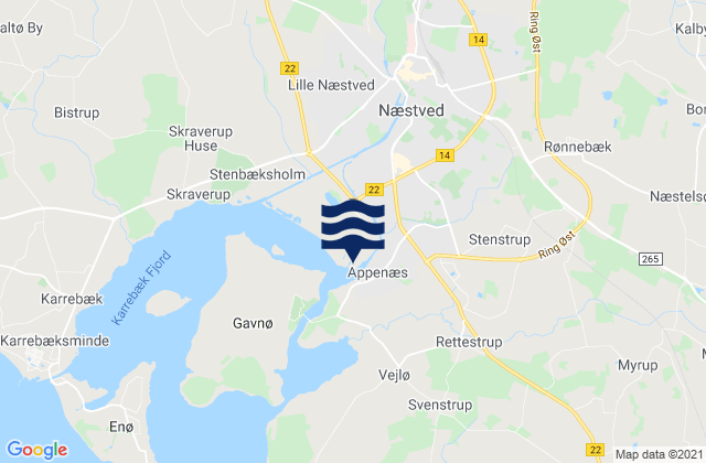 Mapa da tábua de marés em Næstved, Denmark
