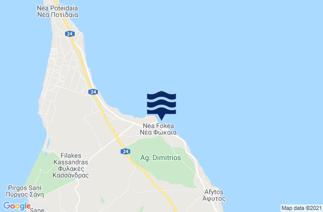 Mapa da tábua de marés em Néa Fókaia, Greece