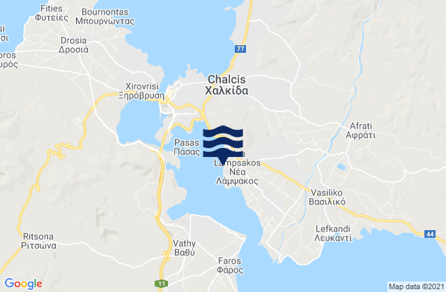 Mapa da tábua de marés em Néa Lámpsakos, Greece