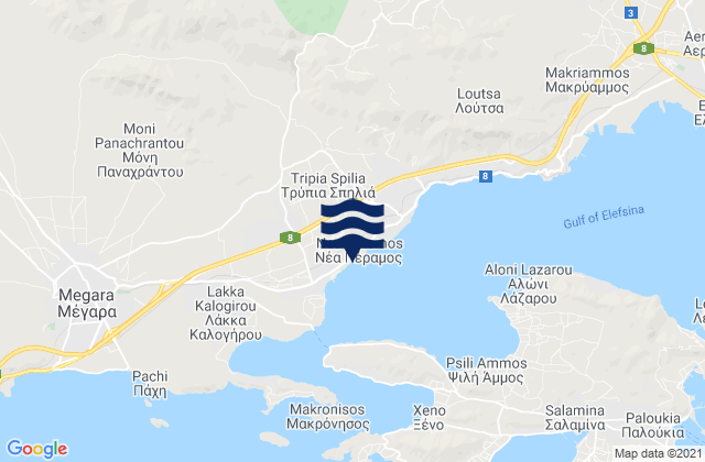 Mapa da tábua de marés em Néa Péramos, Greece