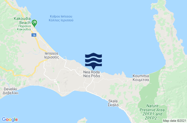 Mapa da tábua de marés em Néa Róda, Greece